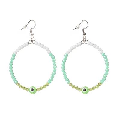 Resin Evil Eye & Acrylic Beaded Big Ring Dangle Earrings