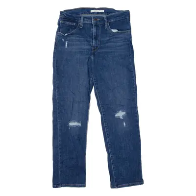 LEVI'S 724 High Rise Crop Distressed Jeans Blue Denim Slim Straight Womens W28 L25
