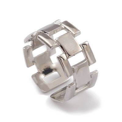 Non-Tarnish 304 Stainless Steel Hollow Out Rectangle Open Cuff Rings for Women