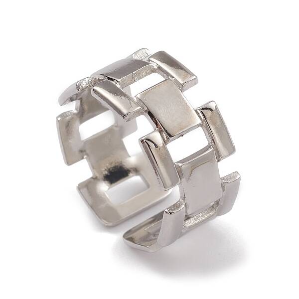 Non-Tarnish 304 Stainless Steel Hollow Out Rectangle Open Cuff Rings for Women