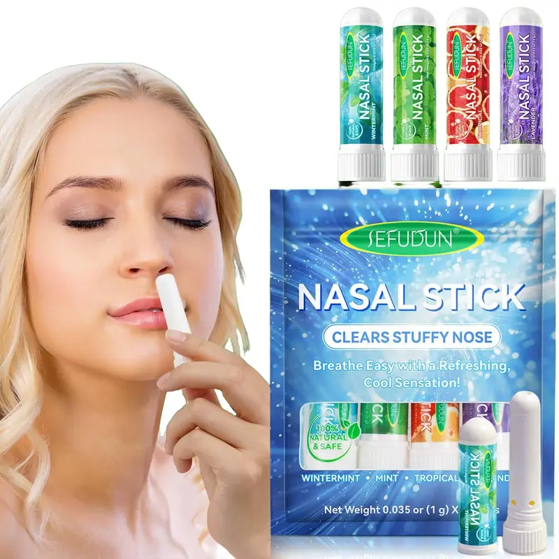 Natural Plant Essential Oil Nasal Stick, 1/2 Sets Refreshing Nasal Inhaler Stick, Healthcare, Healthy Nasal Congestion Relief...