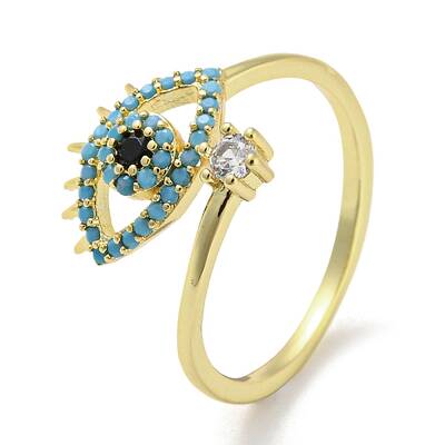 Eye Shape Brass Micro Pave Cubic Zirconia Open Cuff Rings