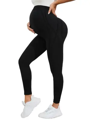 Women's Maternity Leggings, Over The Belly Full Length Pregnancy Yoga Pants, High Stretch Solid Color Gym Workout Leggings, W...