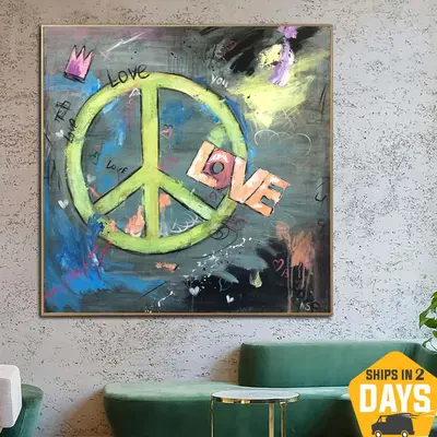 Large Painting on Canvas Extra Large Abstract Colorful Paintings on Canvas Modern Hipster Fine Art Love Hand Painted Art | HI...