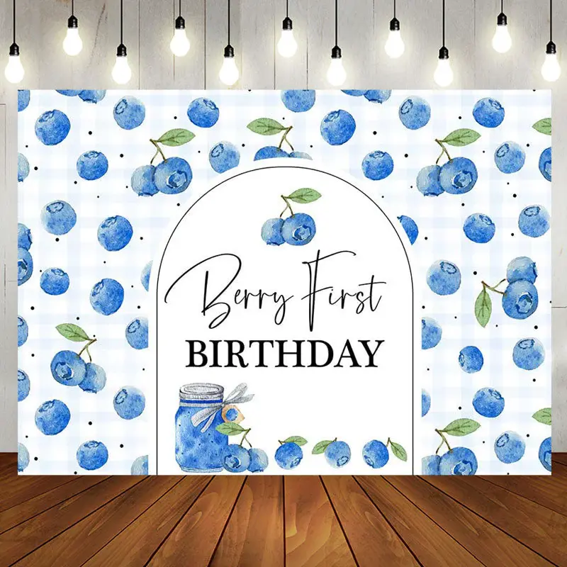 Blueberry Jam Jar Plaid Boy 1St Birthday Backdrop - Aperturee