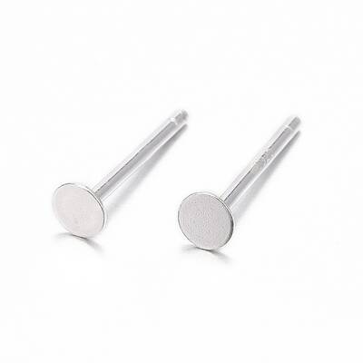 925 Sterling Silver Flat Pad  Stud Earring Findings