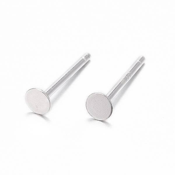 925 Sterling Silver Flat Pad  Stud Earring Findings