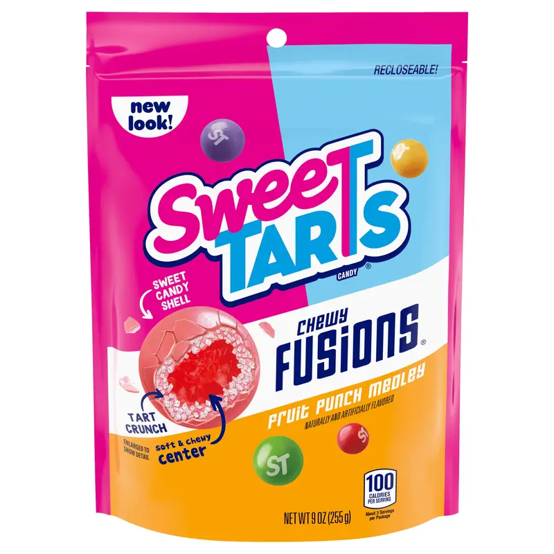 SweeTARTS Chewy Fusions, Candy, Fruit Punch Medley, Chewy and Crunchy, 9 oz