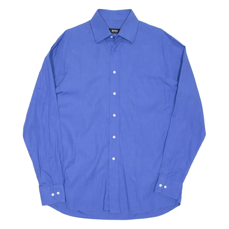 BOSS HUGO BOSS Mens Plain Shirt Blue Long Sleeve XL