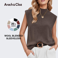 Arach&Cloz Women 2025 Wool Blended Mock Neck Sleeveless Sweater Vest Summer Business Office Knit Spring Trendy Tops