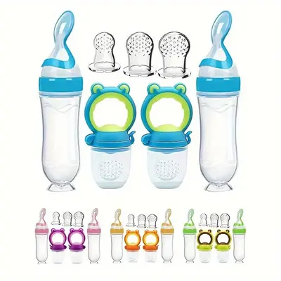 Professional Baby Feeding Set, 7pcs/set Silicone Feeding Bottle Spoon, Squeeze Baby Food Dispensing Feeder, Baby Feeding Tool...