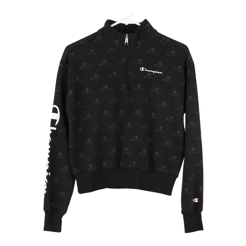 Age 8-10 Champion Spellout 1/4 Zip - Medium Black Cotton Blend