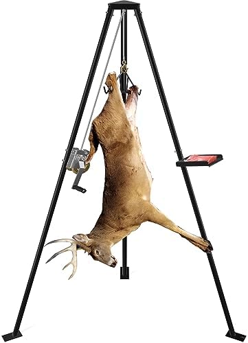YITAMOTOR® 600lbs Tripod Game Hoist Deer Hanger, 3 Point Design Deer Hunting Skinning Rack, Complete Deer Tripod Hoist Kit w...