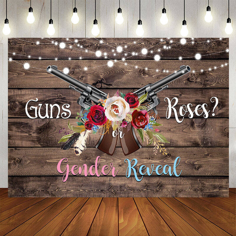 Aperturee Guns Or Roses Wooden Gender Reveal Backdrop