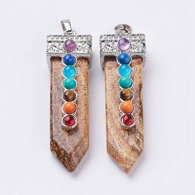 Natural Picture Jasper with Synthetic & Natural Mixed Stone Chakra Big Pendants