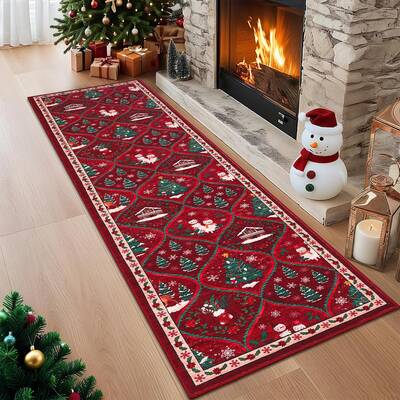 Garvee Christmas Kitchen Runner Rug 2x8, Non-Slip, Washable Low Pile, Polyester, Durable Soft Faux Wool, Red, Hallway Bedroom...