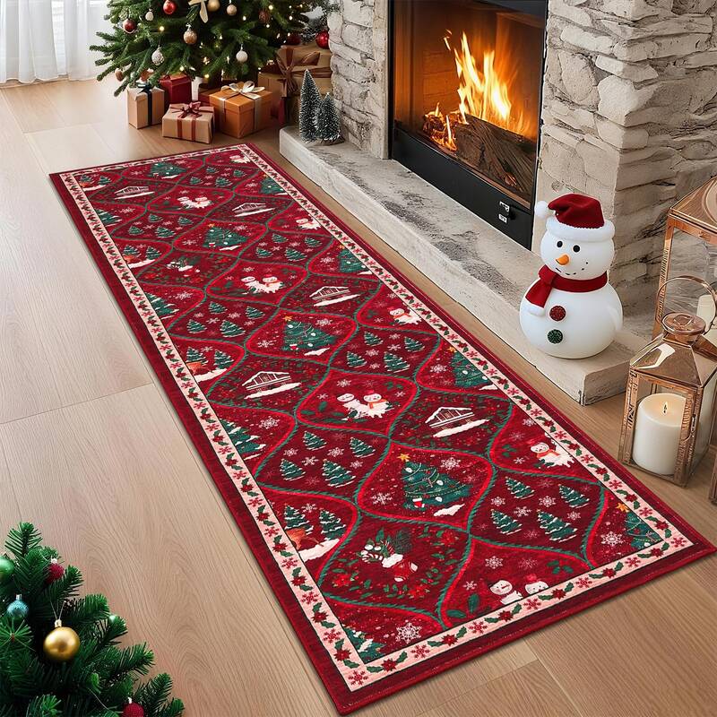 Garvee Christmas Kitchen Runner Rug 2x8, Non-Slip, Washable Low Pile, Polyester, Durable Soft Faux Wool, Red, Hallway Bedroom...