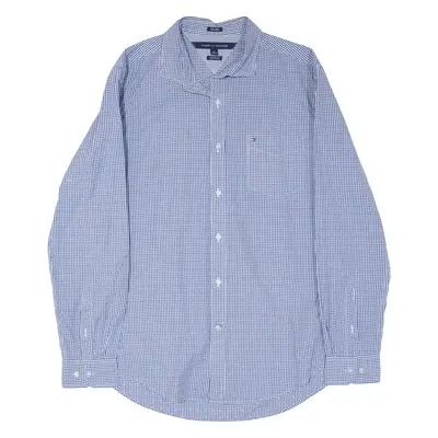 TOMMY HILFIGER 80s 2ply Shirt Blue Check Long Sleeve Mens L