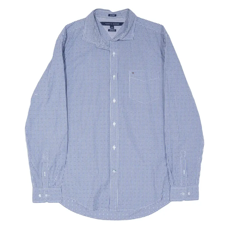 TOMMY HILFIGER 80s 2ply Shirt Blue Check Long Sleeve Mens L