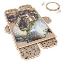 Fygurso 1500Pcs Wooden Jigsaw Folding Puzzle Board, 35'' x 27'' with 6 Drawers & Protective Cover, Portable Table for Adults ...