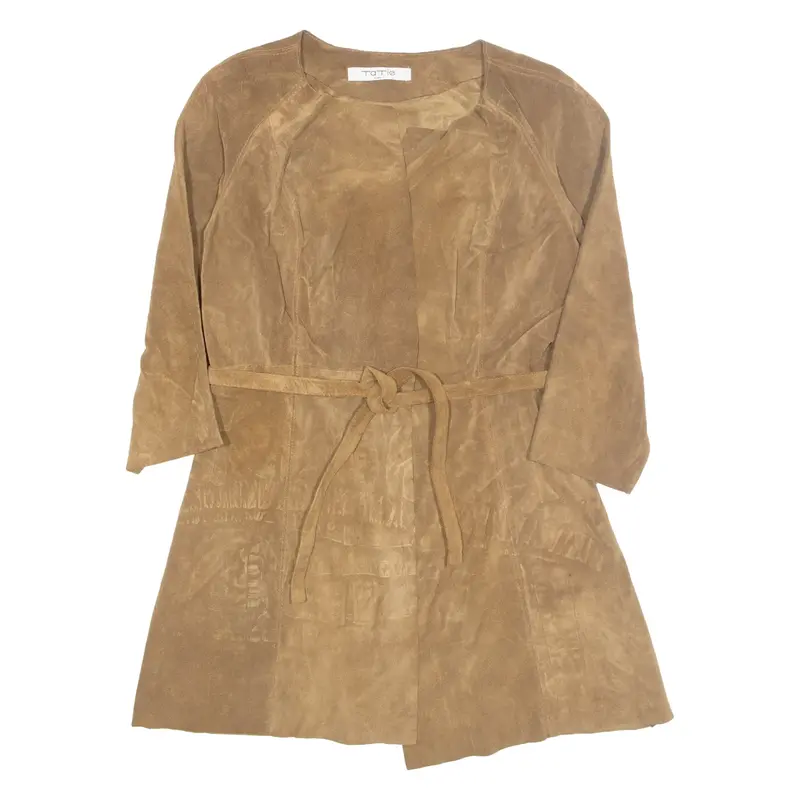 TATTIE Roma Belted Womens Trench Coat Brown Leather XL