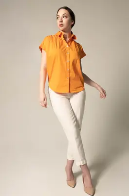 Women's Gather Collar Shirt in Orange | Size: M | Color: orange