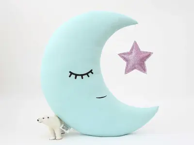 Mint Crescent Moon Pillow with Crown or Star