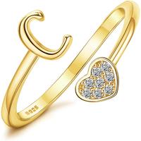 MILACOLATO 925 Sterling Silver Heart Initial Rings for Women s Stackable Ring Adjustable Initial Rings for Teen s Cute Heart ...