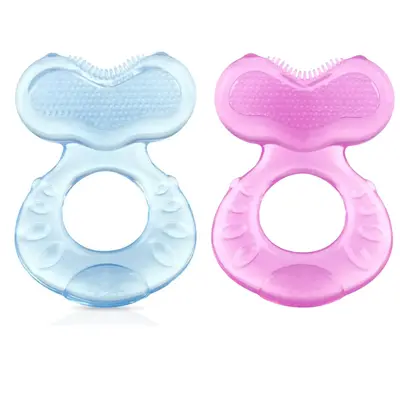 Silicone Teethe-eez Teether with Bristles, Hygienic Case, Super soft silicone fish-shaped teether Blue/Pink