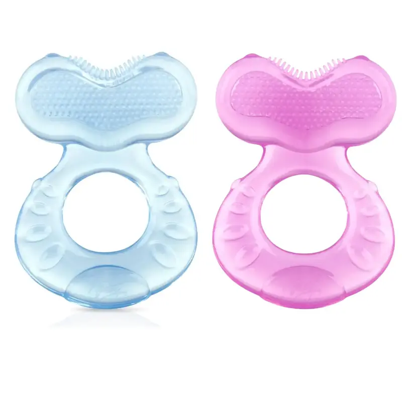 Silicone Teethe-eez Teether with Bristles, Hygienic Case, Super soft silicone fish-shaped teether Blue/Pink