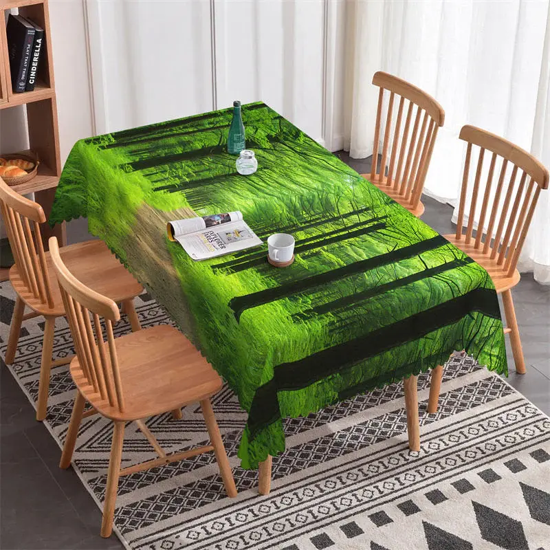 Green Forest Trees Spring Road Rectangle Tablecloth - Aperturee