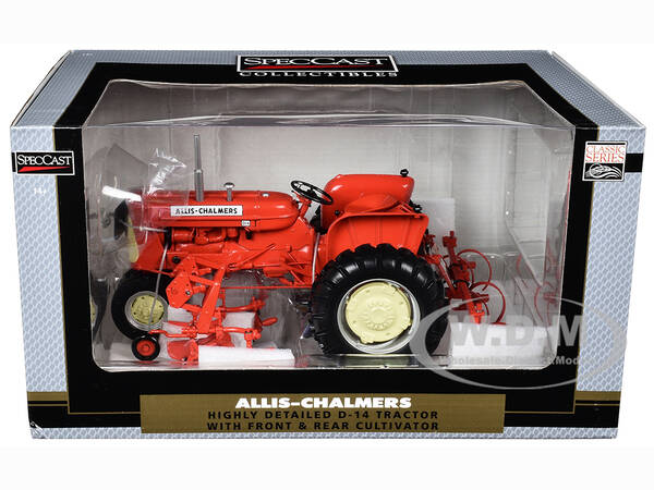 Allis-Chalmers D-14 Tractor with Front and Rear Cultivator Orange Classic Series 1/16 Diecast Model by SpecCast
