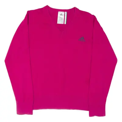 ADIDAS Girls Jumper Pink V-Neck Tight Knit 16Y