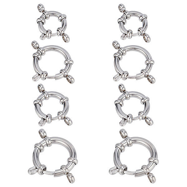 8 Pcs 4 Sizes 304 Stainless Steel Spring Ring Clasps