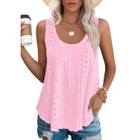 Women's Hollow Out Sleeveless Scoop Neck Loose Fit Cute Casual Basic Tank Top For Vacation