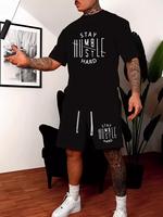 Men's 2pcs Letter Print Round Neck Tee & Drawstring Waist Shorts Set, Regular Fit Crew Neck Short Sleeve T-Shirt & Shorts for...