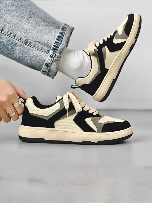 Men's Lace up Colorblock Low Top Skate Shoes, Fashion Comfortable Casual Shoes for Daily Life, Male Casual Round Toe Sneakers