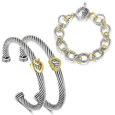 Mytys Cuff Link Bracelet for Women Cable Wire Bracelet Stack Two Tone Twisted   Circles Chain  Bangle Cuff Knot Vintage Brace...