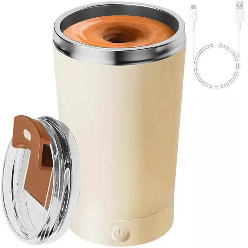 Automatic Self Stirring Mug With Lid 400ML Rechargeable Stainless Steel Coffee Mixer Cup Detachable Base Beige Drinkware Tumb...