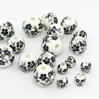 Handmade Printed Flower Porcelain Beads