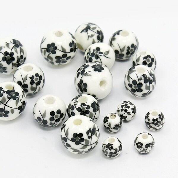 Handmade Printed Flower Porcelain Beads