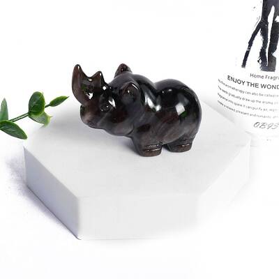 Natural Obsidian Carved Rhinoceros Statue