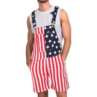 Unisex Red White and Blue Overalls with Stretch Bib Design, Stylish USA Flag Jumpsuit Pants for National Day Road Trips, Park...