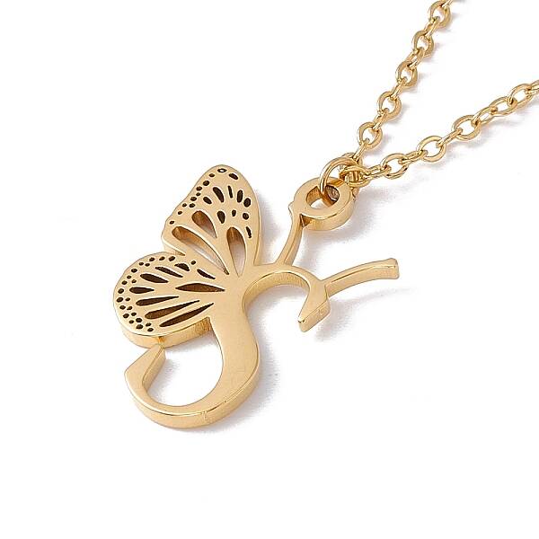 Initial Letter with Butterfly Pendant Necklace