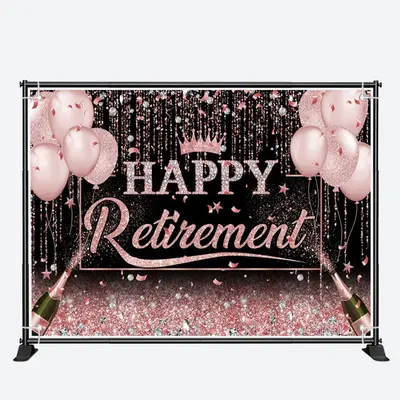 Rose Gold Glitter Balloons Happy Retirement Backdrop - Aperturee
