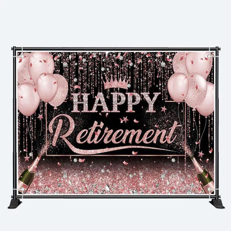 Rose Gold Glitter Balloons Happy Retirement Backdrop - Aperturee