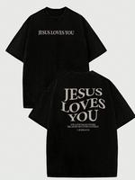 Manfinity Dauomo Jesus Loves You T-Shirt, Jesus T-Shirt, Christian Shirt, Aesthetic Apparel, Biblical Quote Shirt, Jesus T-Sh...
