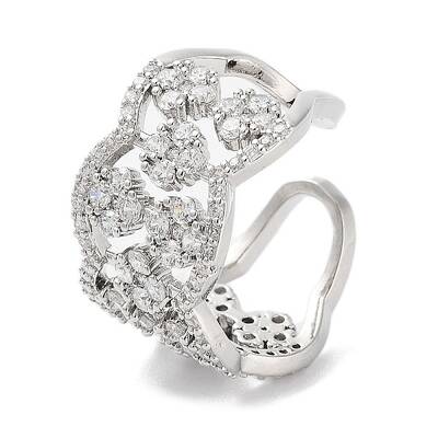 Rack Plating Brass Micro Pave Cubic Zirconia Cuff Rings
