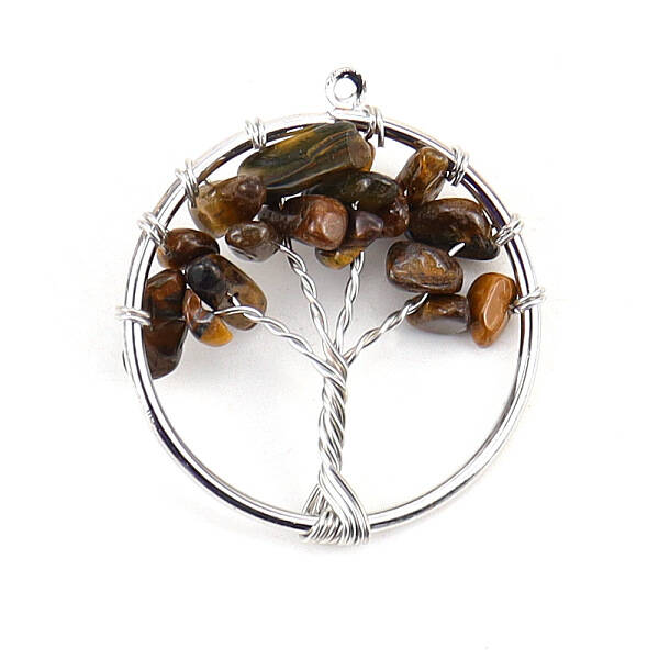 Natural Tiger Eye Tree fo Life Pendants