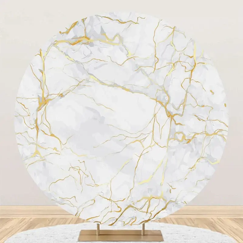 Golden And White Marble Round Birthday Backdrop - Aperturee